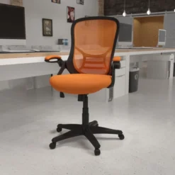Porter High Back Orange Mesh Ergonomic Swivel Office Chair With Black Frame And Flip-up Arms