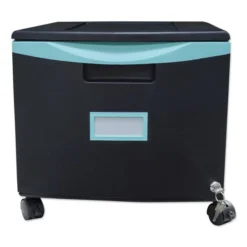 Storex Single-Drawer Mobile Filing Cabinet, 1 Legal/Letter-Size File Drawer, Black/Teal, 14.75" X 18.25" X 12.75"