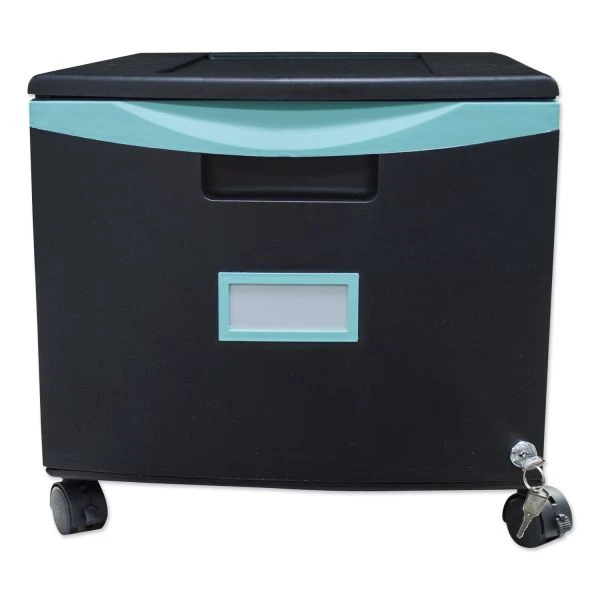 Storex Single-Drawer Mobile Filing Cabinet, 1 Legal/Letter-Size File Drawer, Black/Teal, 14.75" X 18.25" X 12.75" 1 Storex Single-Drawer Mobile Filing Cabinet, 1 Legal/Letter-Size File Drawer, Black/Teal, 14.75" X 18.25" X 12.75"