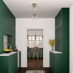 Henri 10" Wide Semi Flush Mount With Glass Shade In Brass/Clear -office furniture sale 3398460c77ccec957b534b1f7cf7e05dfa