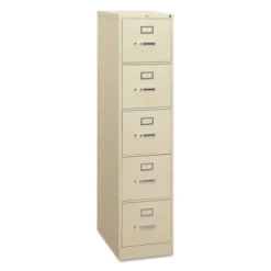 HON 310 Series 5-Drawer Vertical Metal File Cabinet, Letter, 60" Height, Full-Suspension, Putty