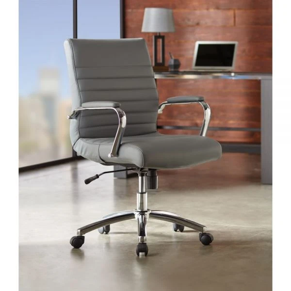 Modern Comfort Winsley Bonded Leather Mid-Back Manager's Chair, Gray/Chrome, BIFMA Certified 5 Modern Comfort Winsley Bonded Leather Mid-Back Manager's Chair, Gray/Chrome, BIFMA Certified - Image 5