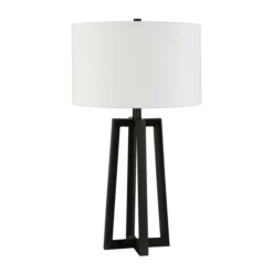 Helena 24.5" Tall Table Lamp With Fabric Shade In Blackened Bronze/White