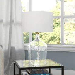 Casco 24" Tall Table Lamp With Fabric Shade In Textured Clear Glass/Brass/White -office furniture sale 344bb18f6b918b21c5b48bf6178c5e9c54