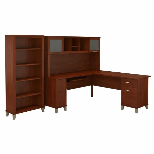 Bush Furniture Somerset 72W L Shaped Desk With Hutch And 5 Shelf Bookcase In Hansen Cherry 1 Bush Furniture Somerset 72W L Shaped Desk With Hutch And 5 Shelf Bookcase In Hansen Cherry