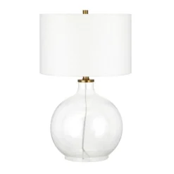 Laelia 24.75" Tall Table Lamp With Fabric Shade In Clear Glass/Brass/White