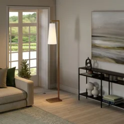 Moser 71" Tall Floor Lamp With Fabric Shade In Brass/White -office furniture sale 34a3d42c6497dee7cab9e094a435cc6a15