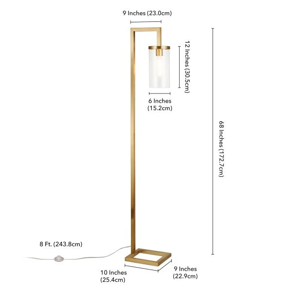 Malva 67.75" Tall Floor Lamp With Glass Shade In Brass/Clear 2 Malva 67.75" Tall Floor Lamp With Glass Shade In Brass/Clear - Image 2