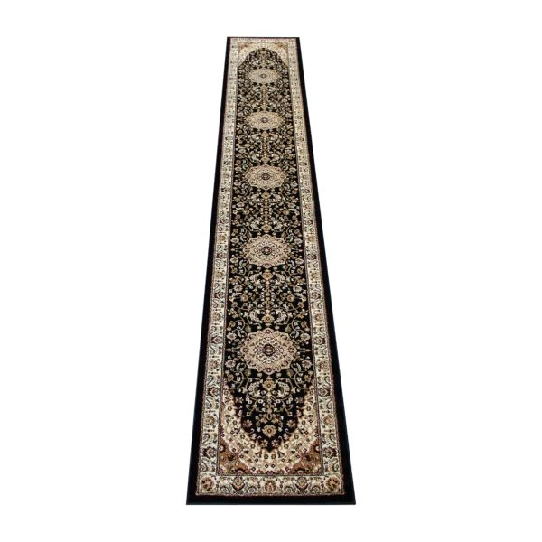 Mersin Collection Persian Style 3' X 15' Black Area Rug - Olefin Rug With Jute Backing - Hallway, Entryway, Bedroom, Living Room 2 Mersin Collection Persian Style 3' X 15' Black Area Rug - Olefin Rug With Jute Backing - Hallway, Entryway, Bedroom, Living Room - Image 2