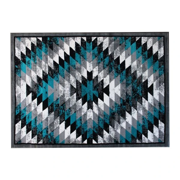 Teagan Collection Southwestern 5' X 7' Turquoise Area Rug - Olefin Rug With Jute Backing - Entryway, Living Room, Bedroom 2 Teagan Collection Southwestern 5' X 7' Turquoise Area Rug - Olefin Rug With Jute Backing - Entryway, Living Room, Bedroom - Image 2
