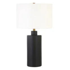 Carlina 25" Tall Ceramic Table Lamp With Fabric Shade In Matte Black/White
