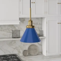 Zeno 8.5" Wide Pendant With Metal Shade In Blue/Brass/Blue 12 Zeno 8.5" Wide Pendant With Metal Shade In Blue/Brass/Blue -office furniture sale 356ff1adbb098707acee3a2afe09469fca