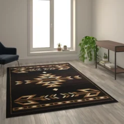 Amado Collection Southwestern 6' X 9' Brown Area Rug - Olefin Accent Rug With Jute Backing - Living Room, Bedroom, Entryway