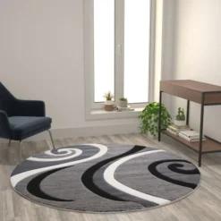 Athos Collection 5' X 5' Gray Abstract Area Rug - Olefin Rug With Jute Backing - Hallway, Entryway, Or Bedroom