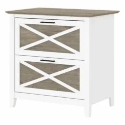 Bush Furniture Key West 2 Drawer Lateral File Cabinet In Pure White And Shiplap Gray