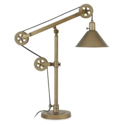 Descartes 29" Tall Pulley System Table Lamp With Metal Shade In Brass/Brass