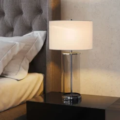 Rowan 28" Tall Table Lamp With Fabric Shade In Clear Glass/Polished Nickel/White 8 Rowan 28" Tall Table Lamp With Fabric Shade In Clear Glass/Polished Nickel/White -office furniture sale 366ea6275be4243da055871bd9f1bd5941
