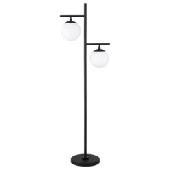 Pyrus 2-Light Floor Lamp With Glass Shades In Blackened Bronze/White Milk