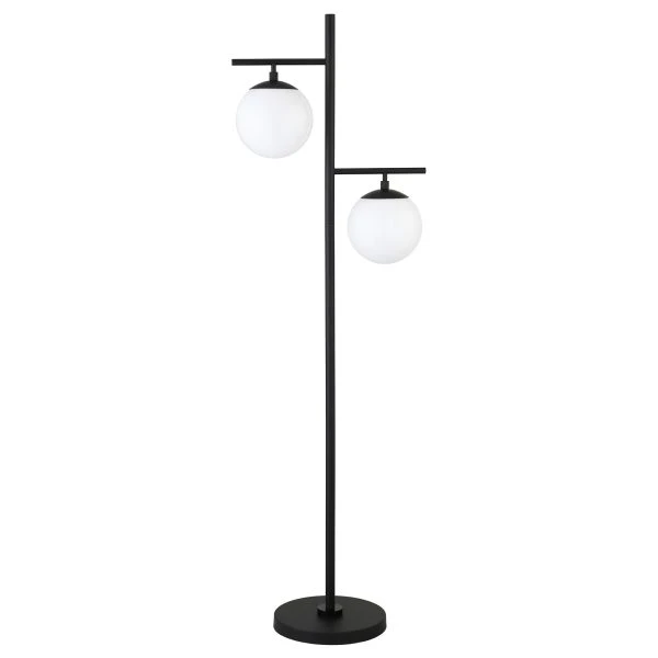 Pyrus 2-Light Floor Lamp With Glass Shades In Blackened Bronze/White Milk 1 Pyrus 2-Light Floor Lamp With Glass Shades In Blackened Bronze/White Milk