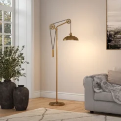 Neo Spoke Wheel Pulley System Floor Lamp With Metal Shade In Brass/Brass 8 Neo Spoke Wheel Pulley System Floor Lamp With Metal Shade In Brass/Brass -office furniture sale 36bfed467857a02955296459266586d81a