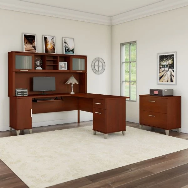 Bush Furniture Somerset 72W L Shaped Desk With Hutch And Lateral File Cabinet In Hansen Cherry 5 Bush Furniture Somerset 72W L Shaped Desk With Hutch And Lateral File Cabinet In Hansen Cherry - Image 5