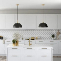 Jordyn 16" Wide Pendant With Metal Shade In Matte Black/Brushed Brass -office furniture sale 36dc180453773e85748b71482a02ab73f3