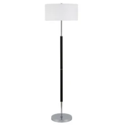 Simone 2-Light Floor Lamp With Fabric Shade In Matte Black/Polished Nickel/White