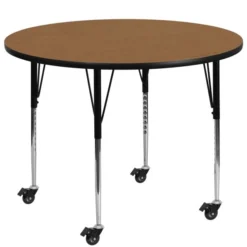 Flash Furniture Mobile 48'' Round Activity Table With Oak Thermal Fused Laminate Top And Standard Height Adjustable Legs