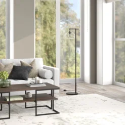 Blume 68" Tall Arc Floor Lamp With Glass Shade In Blackened Bronze/Seeded -office furniture sale 377829315d625172932d11b51f3877651d