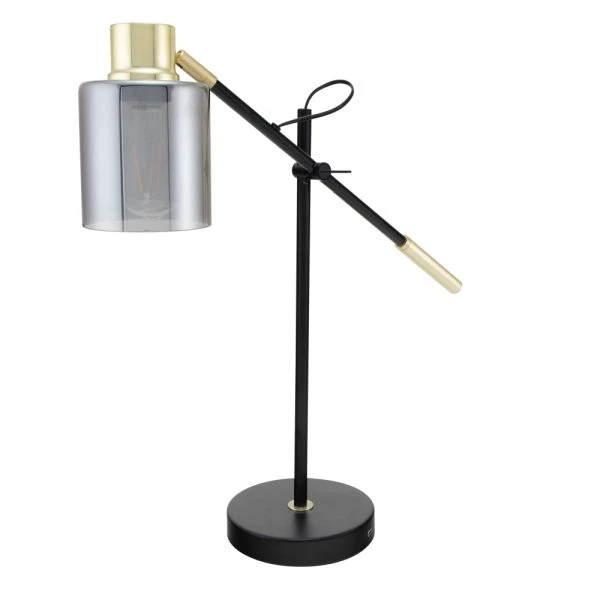 Veretti 23"H Modern Tilt-Arm Lamp, Adjustable, Smokey Gray Shade/Black Base 1 Veretti 23"H Modern Tilt-Arm Lamp, Adjustable, Smokey Gray Shade/Black Base