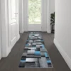 Elio Collection 2' X 7' Blue Color Blocked Area Rug - Olefin Rug With Jute Backing - Entryway, Living Room, Or Bedroom