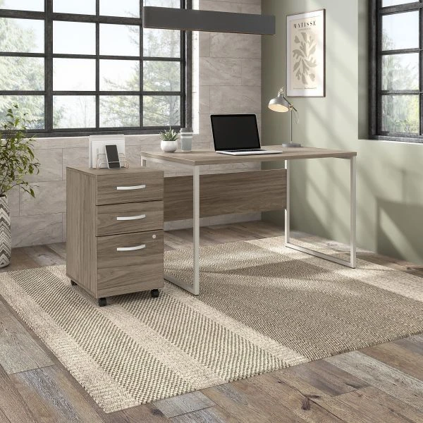 Bush Business Furniture Hybrid 48W X 30D Computer Table Desk With 3 Drawer Mobile File Cabinet In Modern Hickory 4 Bush Business Furniture Hybrid 48W X 30D Computer Table Desk With 3 Drawer Mobile File Cabinet In Modern Hickory - Image 4