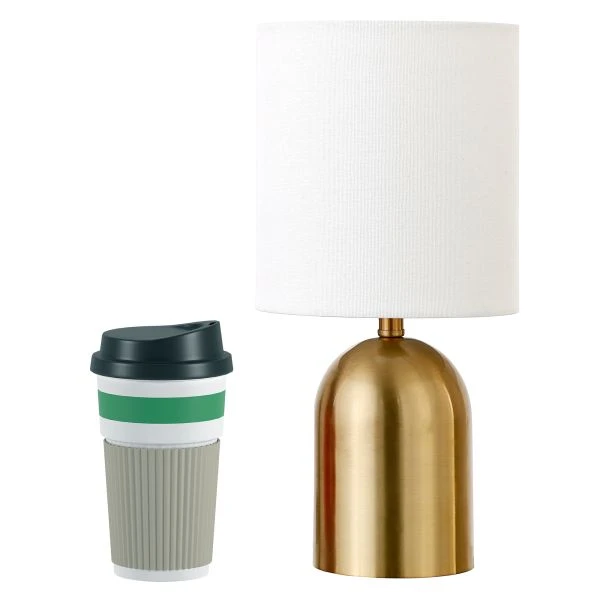 Talbot 13.25" Tall Mini Lamp With Fabric Shade In Brass/White 4 Talbot 13.25" Tall Mini Lamp With Fabric Shade In Brass/White - Image 4