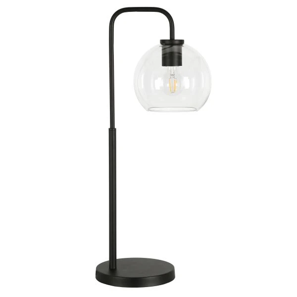 Harrison 27" Tall Arc Table Lamp With Glass Shade In Blackened Bronze/Clear 1 Harrison 27" Tall Arc Table Lamp With Glass Shade In Blackened Bronze/Clear
