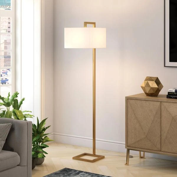 Grayson 68" Tall Floor Lamp With Fabric Shade In Brass/White 2 Grayson 68" Tall Floor Lamp With Fabric Shade In Brass/White - Image 2