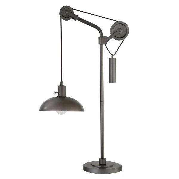 Neo 33.5" Tall Solid Wheel Pulley System Table Lamp With Metal Shade In Aged Steel/Aged Steel 2 Neo 33.5" Tall Solid Wheel Pulley System Table Lamp With Metal Shade In Aged Steel/Aged Steel - Image 2