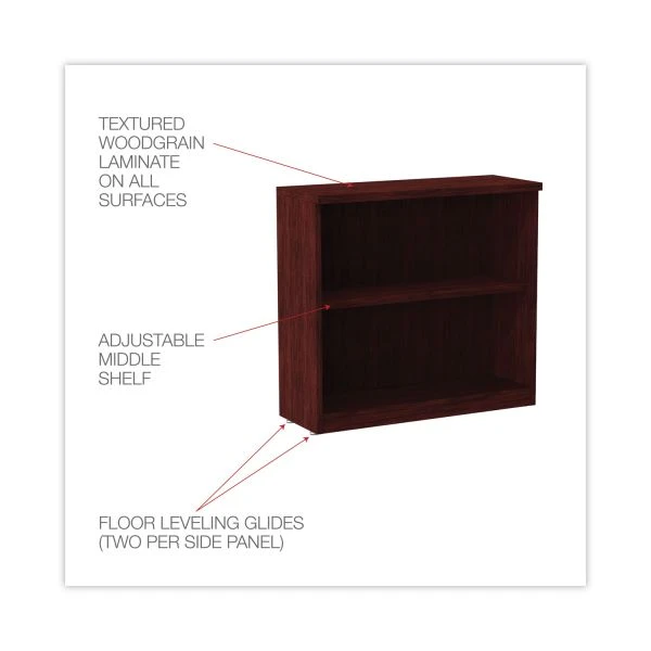 Alera Valencia Series Bookcase, Two-Shelf, 31.75w X 14d X 29.5h, Mahogany 5 Alera Valencia Series Bookcase, Two-Shelf, 31.75w X 14d X 29.5h, Mahogany - Image 5