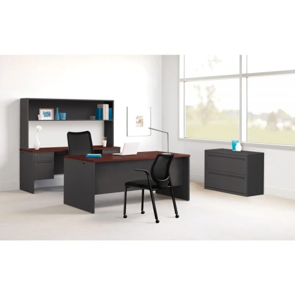HON 38000 Series Double Pedestal Desk, 72" X 36" X 29.5", Mahogany/Charcoal 5 HON 38000 Series Double Pedestal Desk, 72" X 36" X 29.5", Mahogany/Charcoal - Image 5