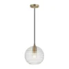 Wayve 8" Wide Textured Pendant With Glass Shade In Brass/Clear