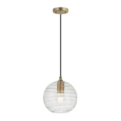 Wayve 8" Wide Textured Pendant With Glass Shade In Brass/Clear