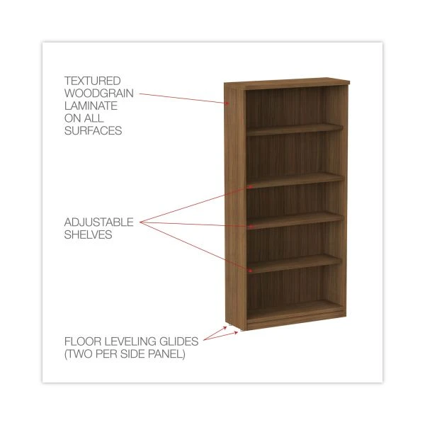 Alera Valencia Series Bookcase, Five-Shelf, 31.75w X 14d X 64.75h, Modern Walnut 3 Alera Valencia Series Bookcase, Five-Shelf, 31.75w X 14d X 64.75h, Modern Walnut - Image 3