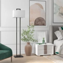 Adair 68" Tall Floor Lamp With Fabric Shade In Blackened Bronze/White -office furniture sale 3a54f4a74bfca108bb0b87489ab73e9d93