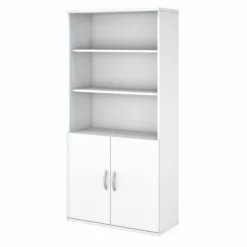 Bush Business Furniture Easy Office 5 Shelf Bookcase With Doors In Pure White