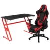 Optis Red Gaming Desk And Red/Black Footrest Reclining Gaming Chair Set With Cup Holder And Headphone Hook