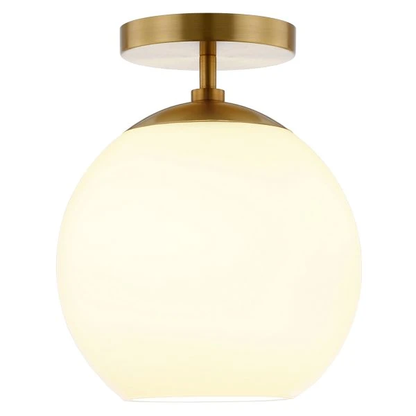 Bartlett 9" Wide Semi Flush Mount With Glass Shade In Brass/White Milk 3 Bartlett 9" Wide Semi Flush Mount With Glass Shade In Brass/White Milk - Image 3