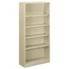 HON Metal Bookcase, Five-Shelf, 34.5w X 12.63d X 71h, Putty