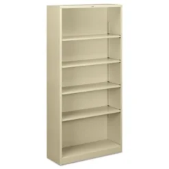 HON Metal Bookcase, Five-Shelf, 34.5w X 12.63d X 71h, Putty