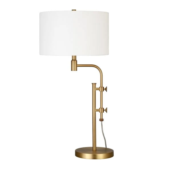 Polly Height-Adjustable Table Lamp With Fabric Shade In Brass/White 1 Polly Height-Adjustable Table Lamp With Fabric Shade In Brass/White