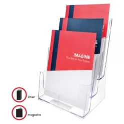 Deflecto 3-Compartment DocuHolder, Magazine Size, 9.5w X 6.25d X 12.63, Clear -office furniture sale 3c5c34461954638946de036641f9bbc4e1