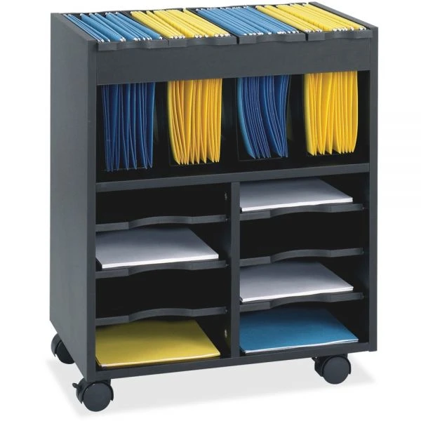 Safco Go Cart Mobile File, Engineered Wood, 8 Shelves, 4 Bins, 14.5" X 21.5" X 26.25", Black 3 Safco Go Cart Mobile File, Engineered Wood, 8 Shelves, 4 Bins, 14.5" X 21.5" X 26.25", Black - Image 3
